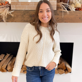 Cream Knit Sweater with Black Stripe