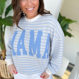 Baby Blue Striped Mama Crewneck