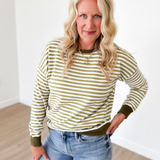 Green & Ivory Striped Soft Knit Top