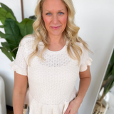 Natural Pointelle Knit Ruffle Sweater Top