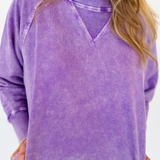 Lightweight Acid Wash Pullover-Purple