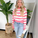Bright Pink and Cream Striped Soft Knit Sweater