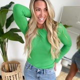 Green Essential Ribbed Long Sleeve Top