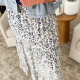 Ivory/Blue Floral Maxi Skirt