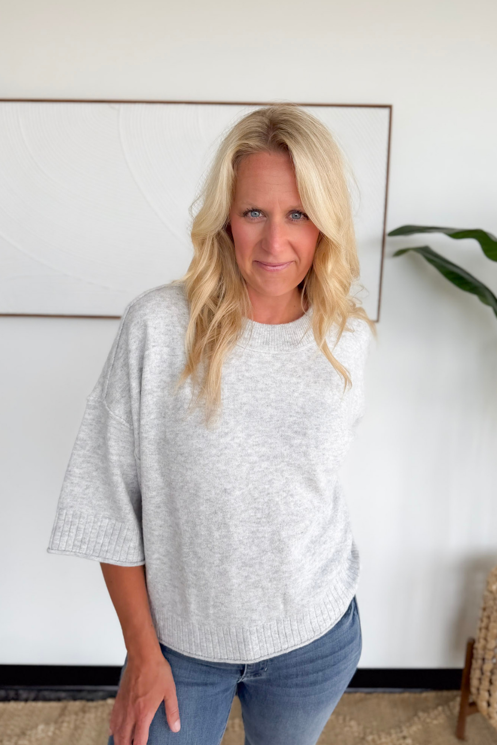 Heather Grey Boxy Short Sleeve Sweater