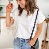 Anna Cuffed Short Sleeve Basic White Top