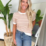 Multi Striped Short Sleeve Textured Top