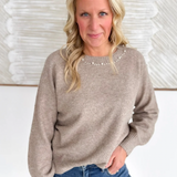 Pearl Trimmed Crew Neck Sparkle Sweater