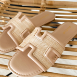 Woven Straw-Textured Slip On Sandals (2 Colors)