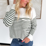 Dark Sage Striped Soft Knit Ivory Sweater