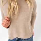 Textured Raglan Sleeve Taupe Sweater