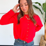 Red Button Up Cardigan Sweater