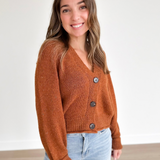 Copper Brown Speckled V-Neck Button Cardigan