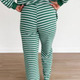 Green & White Striped Wide Leg Pants