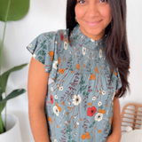 Sienna Blue Floral Smocked Neck Top