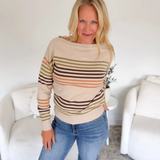 Multicolored Striped Boat Neck Sweater