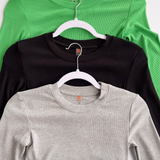 Black Essential Ribbed Long Sleeve Top