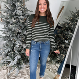 Forest Green Cream Striped Top