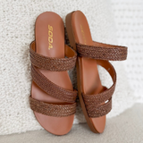 Light Brown Slip On 3 Strap Sandal