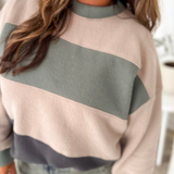 Taupe/Sage/Charcoal Color Block Top