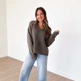 Mocha V-Neck Knit Sweater
