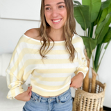 Light Yellow Striped Dolman Sleeve Sweater