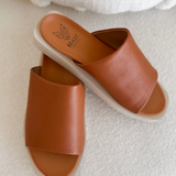 Cognac Slip On Platform Sandals