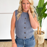 Slate Blue Cable Knit Button Sweater Vest