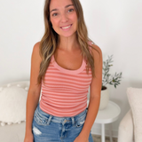 Nikibiki Striped Ribbed Tank Top - Ash Rose