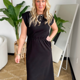 Black Elastic Waist Causal Maxi Dress