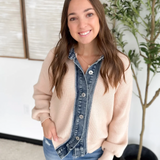 Denim Contrast Ribbed Cardigan