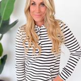 Skylar Black and White Striped Hooded Pullover