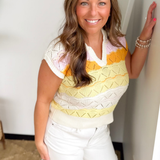 Striped Multicolor Sleeveless Polo Sweater