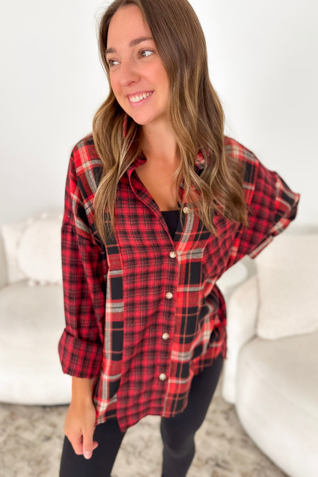 Red & Black Plaid Flannel Top
