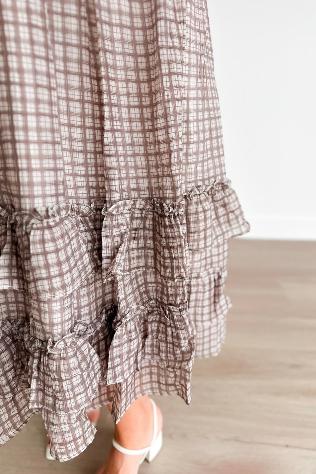 Plaid Ruffle Tiered Midi Skirt