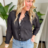 Black Oversized Button Up Lightweight Top