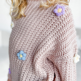 Girls Pink Knit Floral Sweater