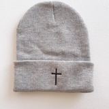 Embroidered Cross Knit Beanie