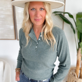 Dusty Jade Button Neck Long Sleeve Top