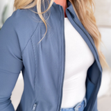 Morgan Ribbed Blue Zip Up Active Jacket