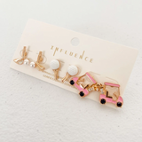 Pink Golf Stud Trio Earrings