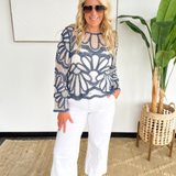 Blue Crochet Floral Pattern Top