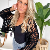 Black Crochet Open Knit Crop Cardigan