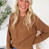 Brown Knit Sweater with Braided Detail