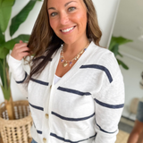Lightweight Navy Striped Button Cardigan