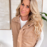 Light Tan Faux Leather Zip Up Vest