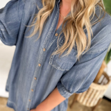 Dark Washed Denim Dolman Sleeve Mini Dress