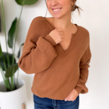 Karter Split Neck Knit Brown Sweater