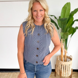 Slate Blue Cable Knit Button Sweater Vest
