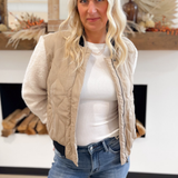 Quilted/Sherpa Zip Up Bomber Jacket